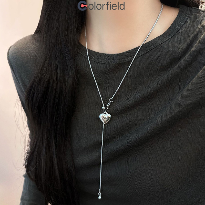 Colorfield สร้อยคอ หัวใจจี้ แฟชั่น ย้อนยุค เข้ากับทุกการแต่งกาย กระดูกไหปลาร้าโซ่ สำหรับผู้หญิง เครื่องประดับ-COD💖