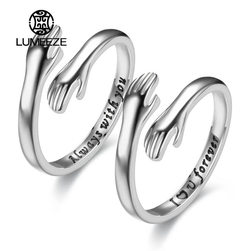 LUMEZE โรแมนติก Love Hug แกะสลักแหวนมือปรับ Creative Love Forever แหวนนิ้วมือสําหรับผู้หญิงผู้ชายแฟชั่นเครื่องประดับของขวัญ TS333 #