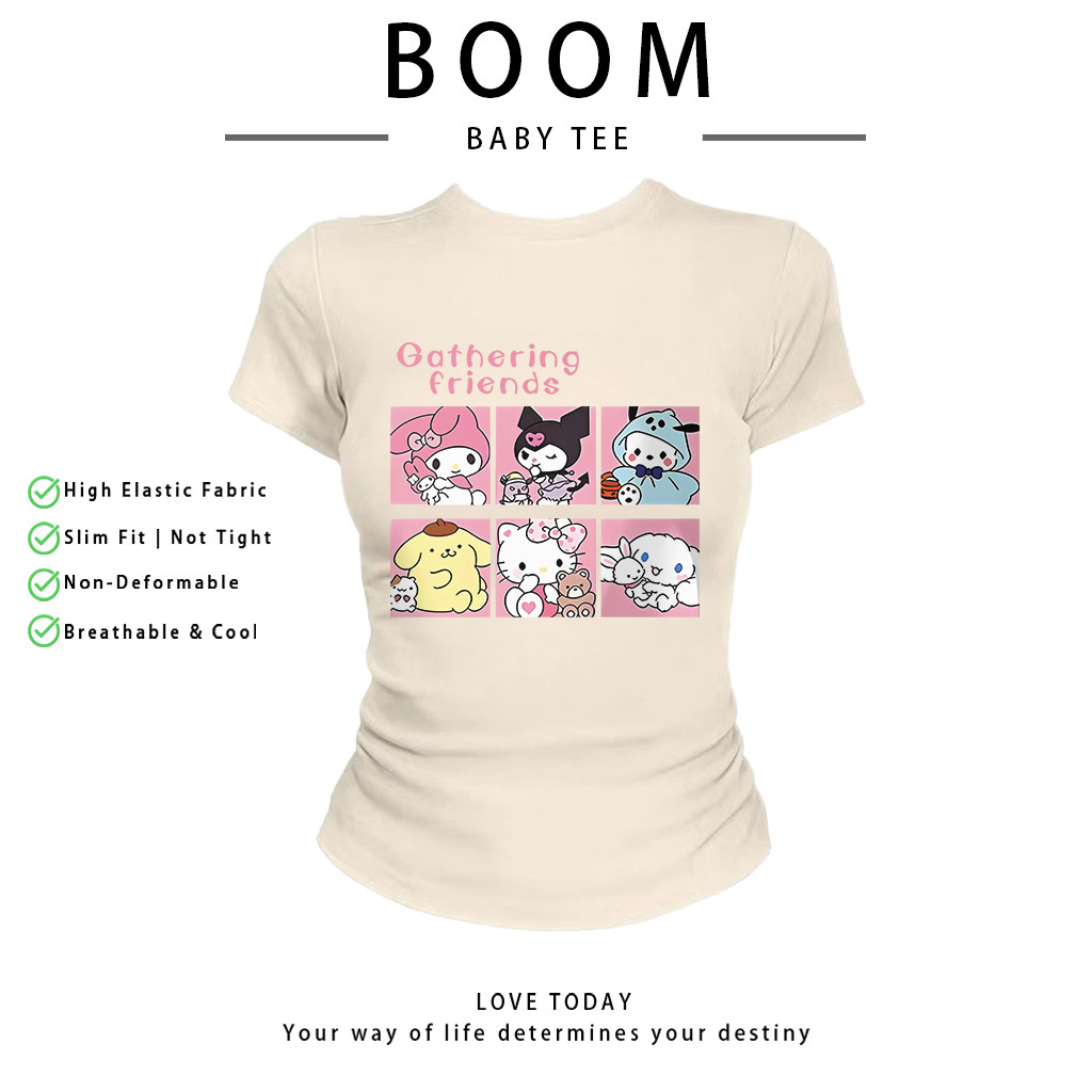COD（จัดส่งภายใน 24 ชั่วโมง）เสื้อสาวอวบ เสื้อครอปท็อป แขนสั้น babytee สไตล์เกาหลี y2k T-shirt | Gathering friends