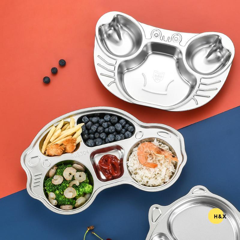 H&X เด็กสแตนเลส 3Grid และ 5Grid แบ่งจานอาหารค่ําชุดสําหรับบนโต๊ะอาหาร