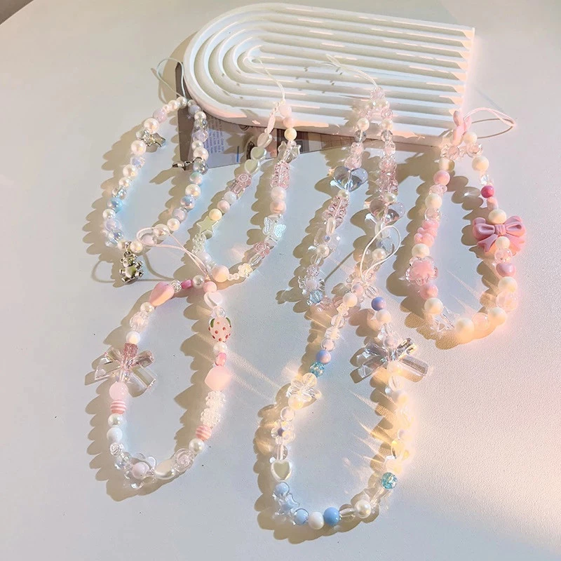 ที่แขวนโทรศัพท์มือถือ ลายดอกไม้ ที่ห้อยเคสมือถือ สายห้อยมือถือ ลูกปัดสี สายคล้องข้อมือ ใส่ข้อมือไ เกาหลีน่ารักรูปหัวใจผี