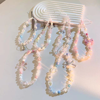 ที่แขวนโทรศัพท์มือถือ ลายดอกไม้ ที่ห้อยเคสมือถือ สายห้อยมือถือ ลูกปัดสี สายคล้องข้อมือ ใส่ข้อมือไ เกาหลีน่ารักรูปหัวใจผี