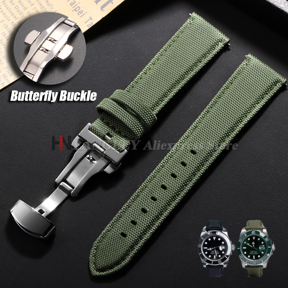 Sailcloth Watch Strap 20mm 22mm for Omega for Seiko Business Nylon Butterfly Buckle Waterproof Quick Release Watchband