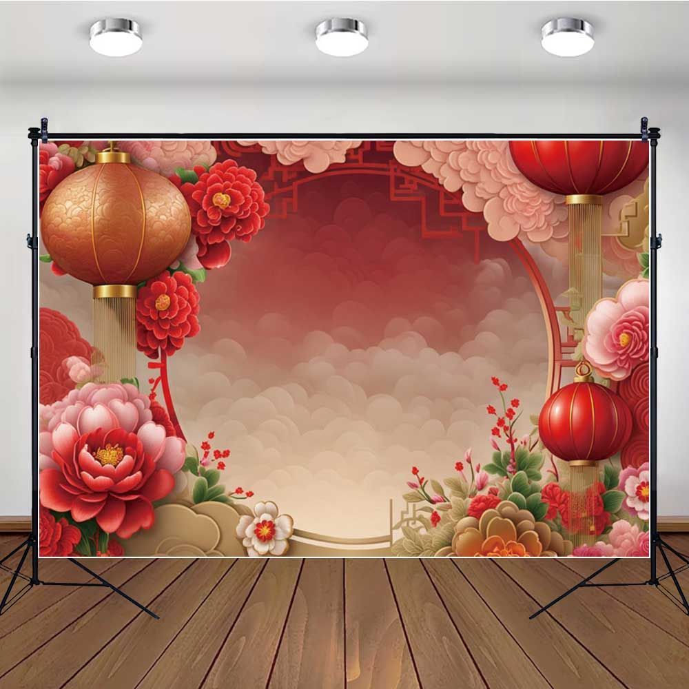 สไตล์จีนสีแดงเทศกาลปีใหม่วันปีใหม่พื้นหลังผ้าเทศกาลกลางฤดูใบไม้ร่วงภาพครอบครัวการถ่ายภาพผนังพื้นหลังวันหยุดพรมพิเศษ - รูปที่ 3