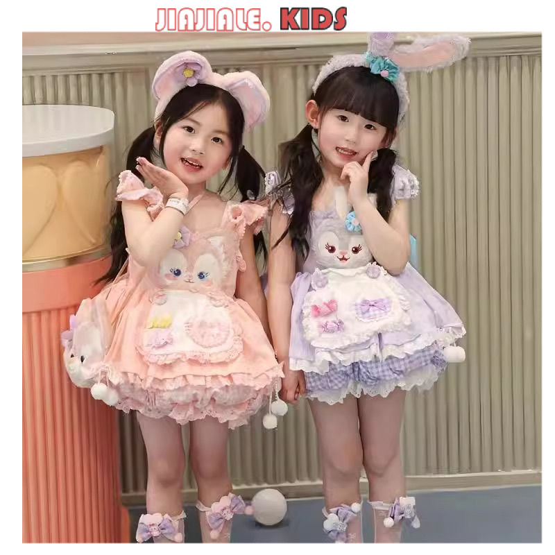 1-9Y ชุดเดรส Disney Linabell สําหรับเด็ก | ชุดคอสเพลย์ฮาโลวีนพร้อมกระโปรงตูผ้าฝ้าย100% ชุดปาร์ตี้วันเกิด