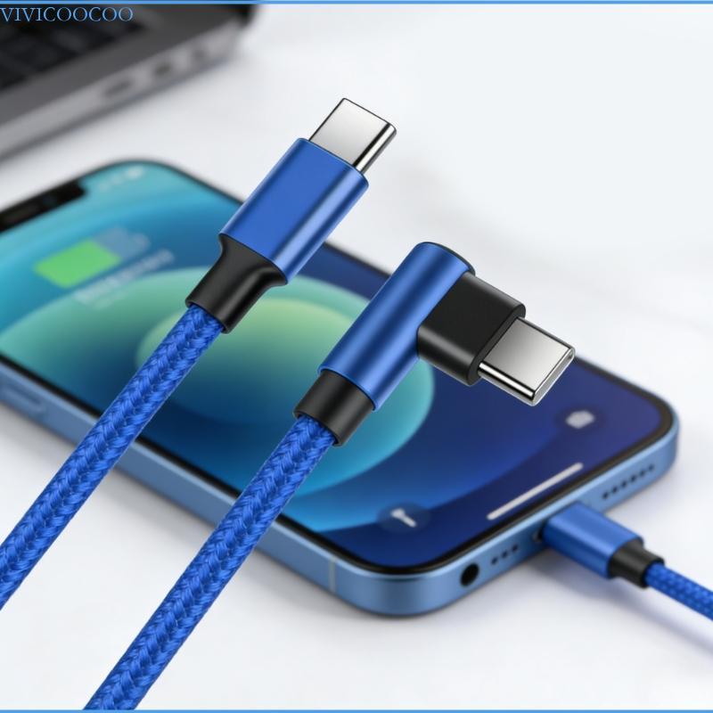 VIVI 60W Fast Charging Type C ถึง Type C สาย 90 องศามุมสําหรับแล็ปท็อปโทรศัพท์