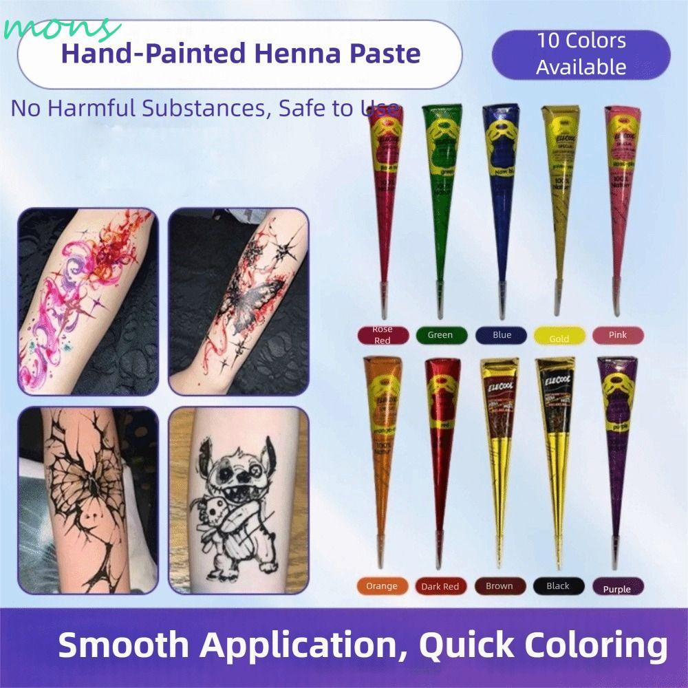 CREAM อาร์ทตัว MONS Henna Tattoo, พิมพ์คอนี paste สีดำและน้ำตาล, สำหรับศิลปะบนร่างกายแบบชั่วคราว