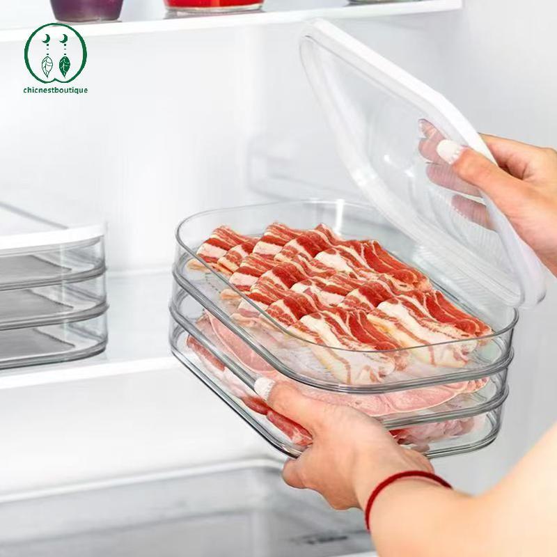 [Chicnest] ภาชนะเนื้อสําหรับตู้เย็น Staable Cold Cuts ภาชนะเก็บพร้อมฝาปิดใสสําหรับ Deli Meat Bacon C