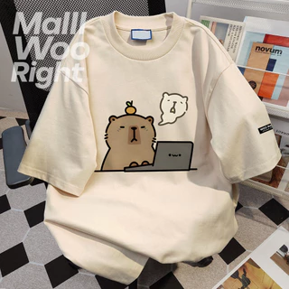 (จัดส่งตลอด 24 ชั่วโมง)Woo Rightใหม่ขนาดใหญ่พิเศษแขนสั้นผ้าฝ้าย 100%, สไตล์เกาหลีแฟชั่นหลวมพิมพ์หน้าจอแฟชั่น1