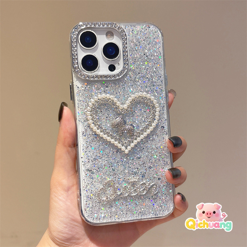 3D Pearl Heart Pony Rhinestone สําหรับ Vivo Y13 Y12 Y12A Y12S Y11 Y11S Y10 Y5S Y3S T4X T4 T3 Lite Ul
