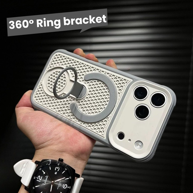 【With 360° Bracket/Cooling Matte acrylic hard case/Gray】เคส compatible for iPhone 11 12 13 14 15 16 17 pro max case