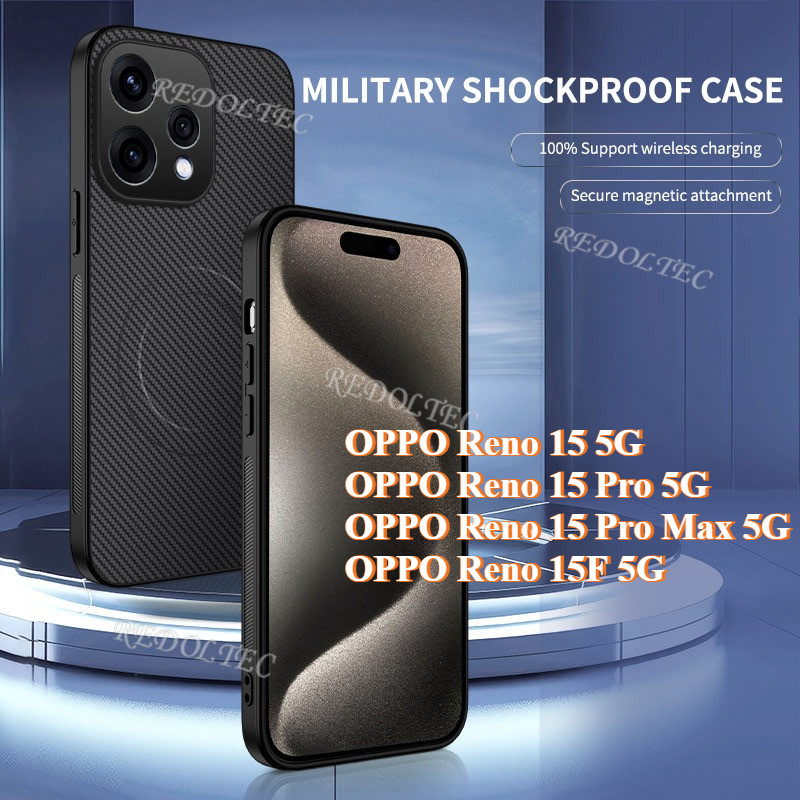 OPPO Reno 15 15Pro 15 Pro Max 15F 5G หนังกันกระแทกคาร์บอนไฟเบอร์รูปแบบปลอกแม่เหล็ก OPPO Reno15 F Reno 15 Pro ชาร์จไร้สายกลับฝาครอบโทรศัพท์