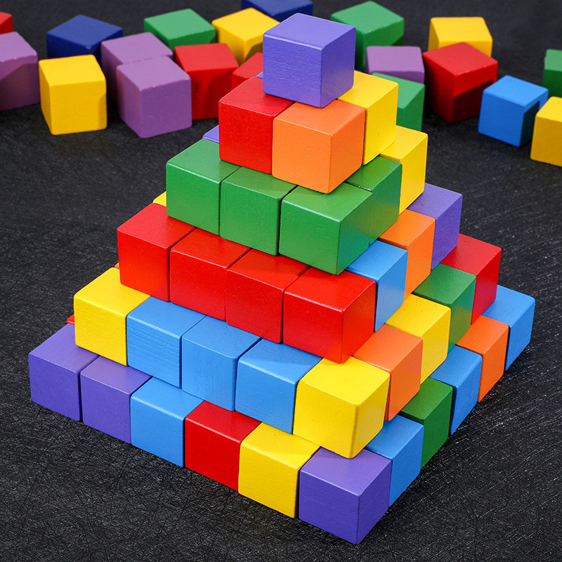 Cube Building Blocks คณิตศาสตร์ช่วยสอนโรงเรียนอนุบาลไม้ Cube ขนาดเล็ก Cube Building Blocks เด็กการศึ