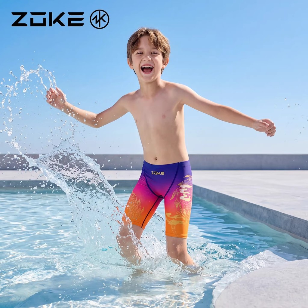 ZOKE Kids Boys Swimming Jammer ชุดว่ายน้ำยาวถึงเข่า สำหรับการฝึกซ้อมและแข่งขัน .material แห้งเร็ว