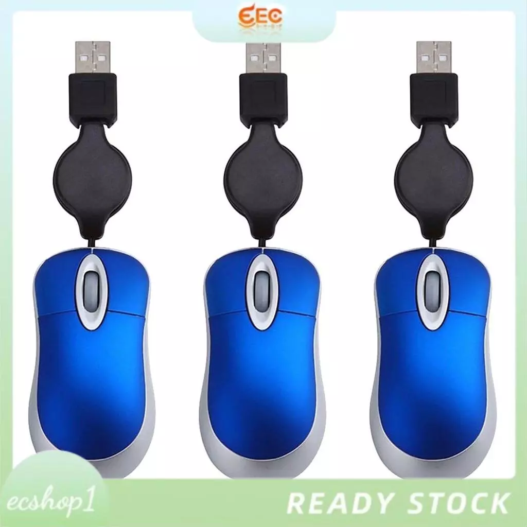 เมาส์แบบมีสาย ยืดหดได้ USB สำหรับคอมพิวเตอร์และแล็ปท็อป 3 ชิ้น