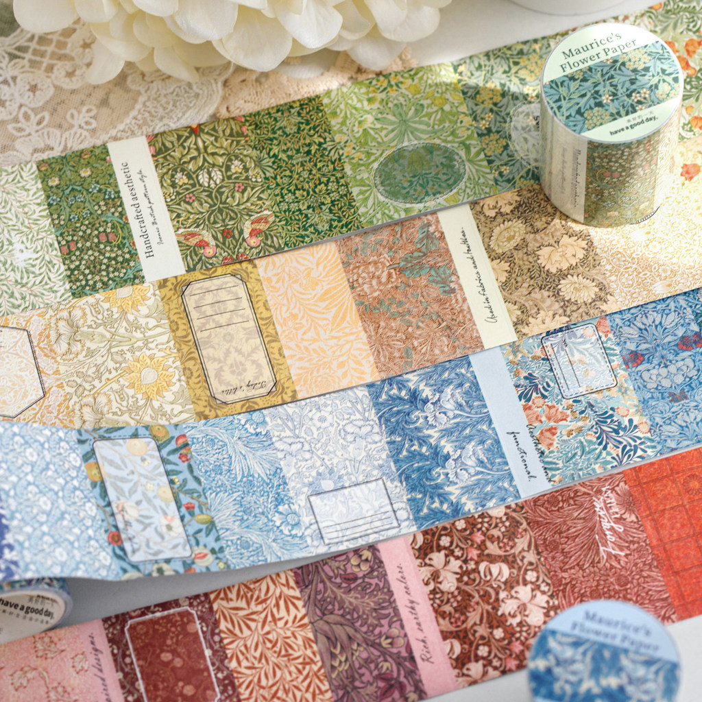 Morris Flower Note Die-Cut Tape ins Style Retro Texture Floral Handbook Material Recycle Handbook St