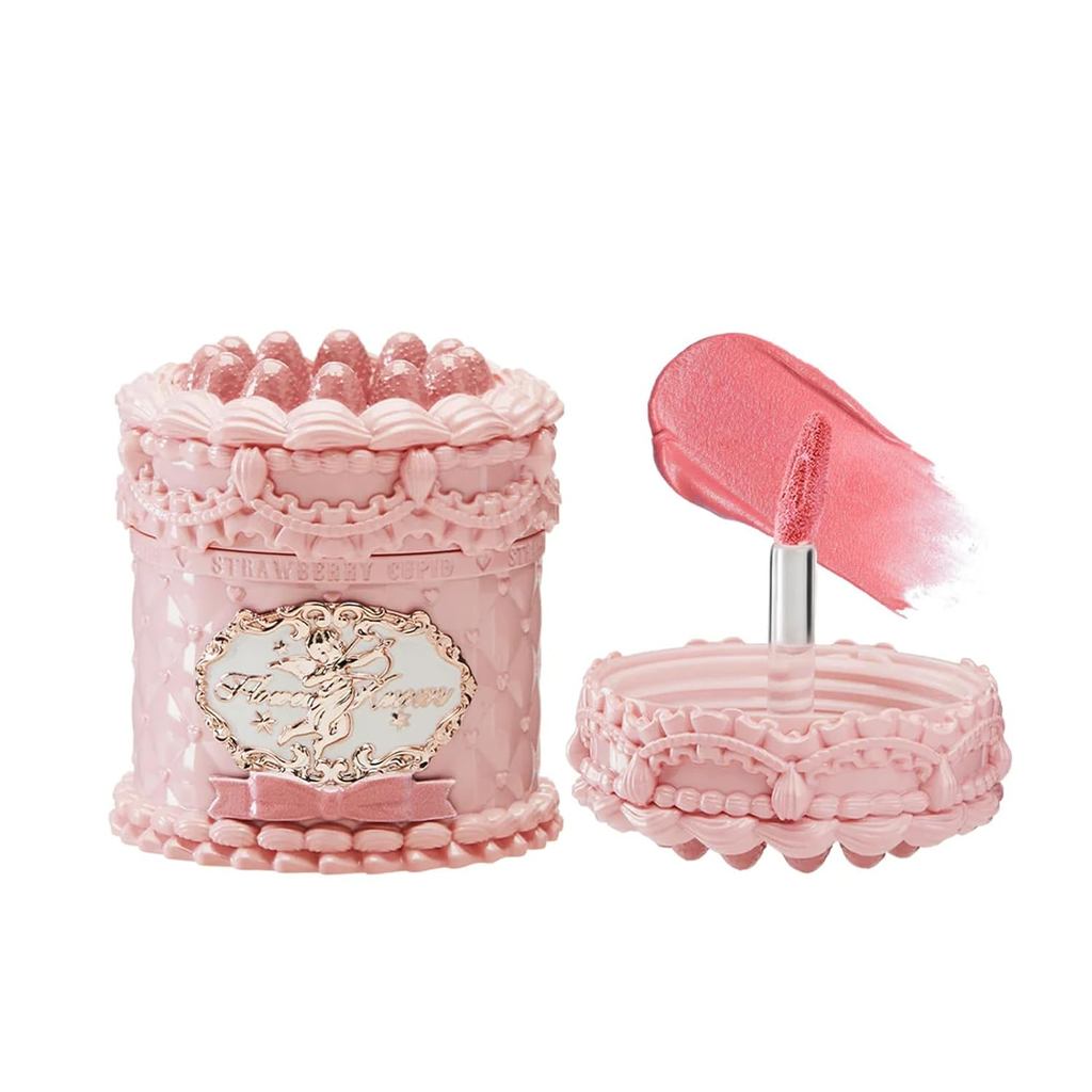 Flower Knows Strawberry Cupid Cake Lip Cream, Long Lasting Soft Pink Matte Lipstick,Hydrating Lip St