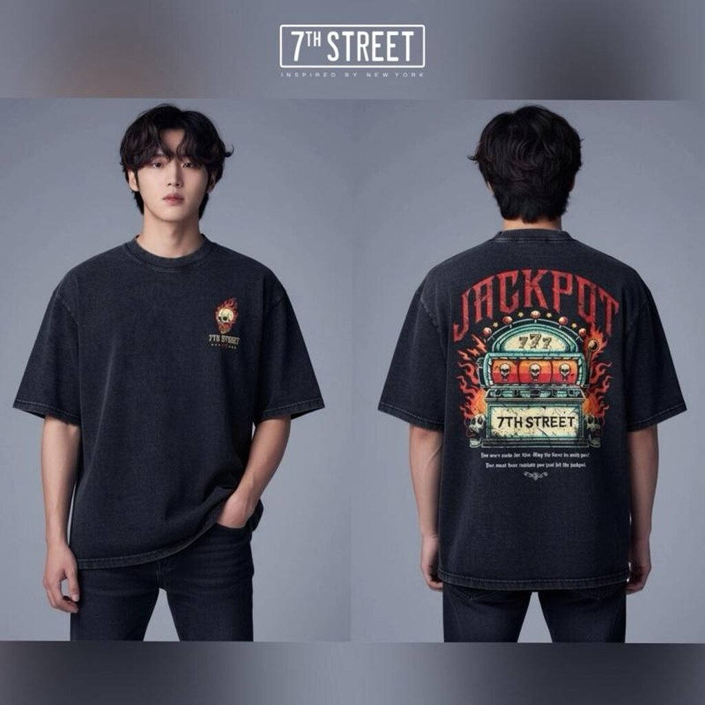 7th Street Oversize Vintage (สกรีน2หน้า) ผ้าCotton Comb ฟอกซีดสไตล์วินเทจ ฟอกแบบตัวต่อตัวขึ้นริ้วตามตะเข็บฟอกจากเสื้อ...