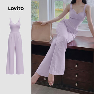 Lovito  ชุดจัมป์สูทสีม่วงสําหรับผู้หญิง สไตล์เรียบหรู สําหรั…