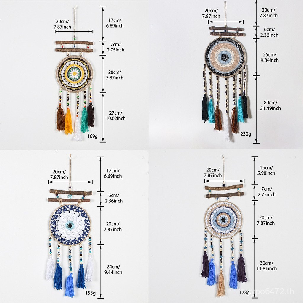 Dream Catcher Retro Handmade ตาข่ายไม้ e18 ตาข่ายห้องด้ายฝ้ายด้ายฝ้ายพู่หัตถกรรมเครื่องประดับตกแต่ง 