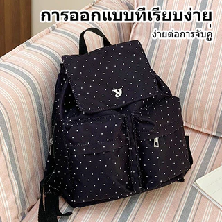 กระเป๋าสะพายคู่จุดคลื่นสีดำกระเป๋าเป้สะพายหลังสไตล์เกาหลีความจุสูงกันน้ำสำหรับนักเรียนที่ใช้ชีวิตประจำวัน