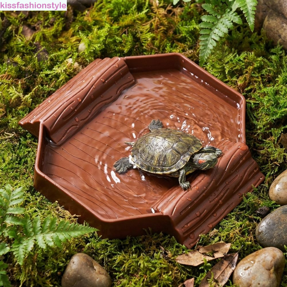 KISSFASHIONSTYLE จานน้ําเต่า,พลาสติก Ramp Turtle Bath Basin, Reptile Ramp Anti-Slip Bathing Pool จาน