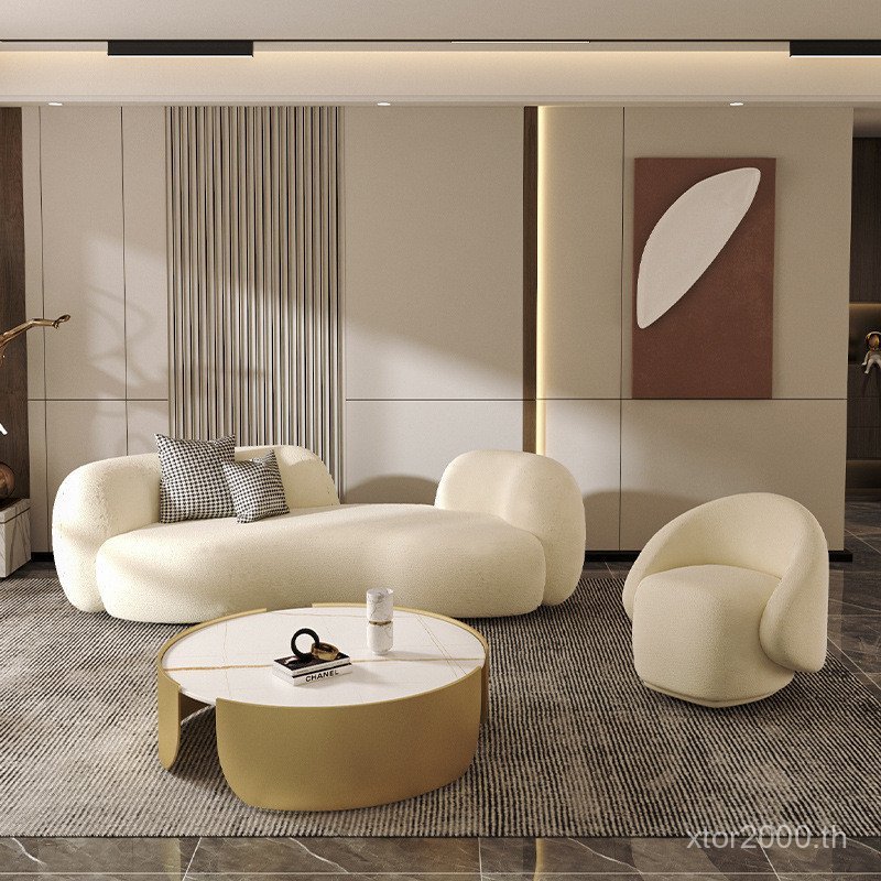 Simple Luxury สีขาวโค้งโมเดิร์นขนแกะขนแกะขนแกะขนแกะขนาดเล็กApartment NordicโรงพยาบาลDesignerผ้าโซฟา 