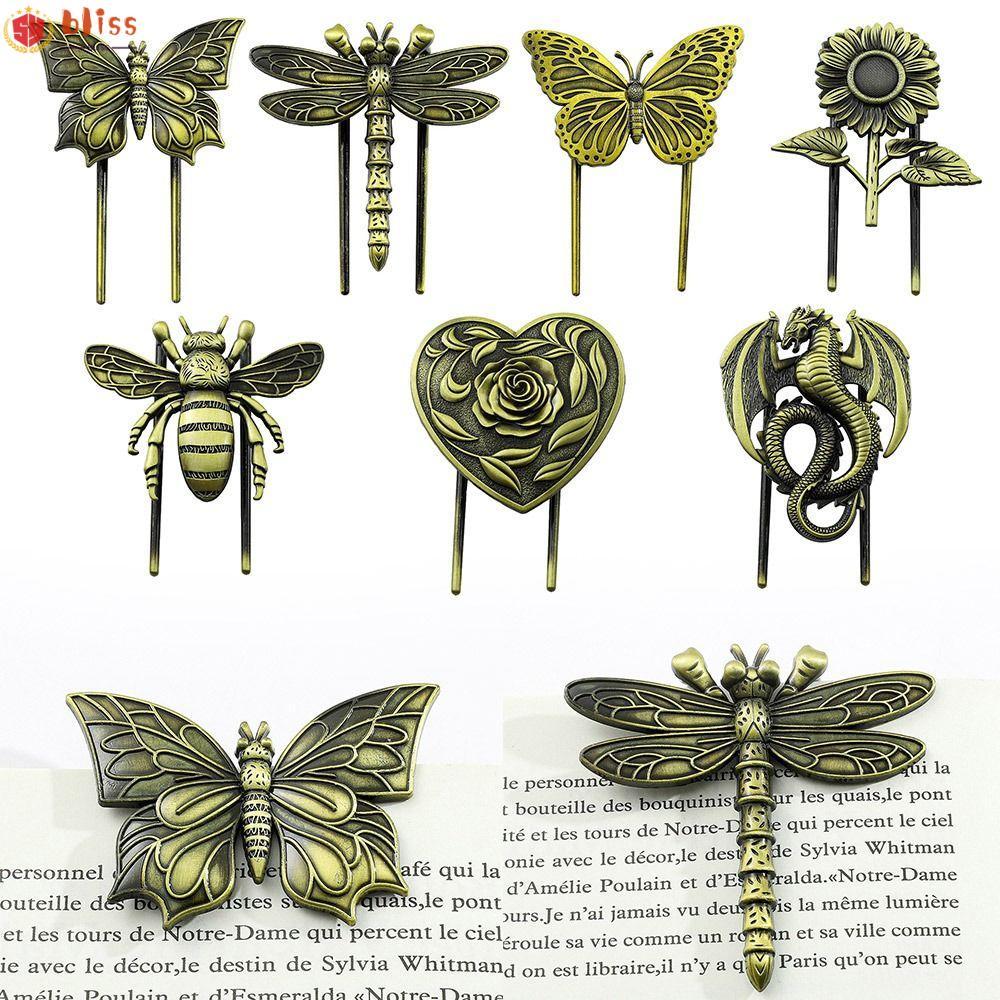 BLLISS คลิปอ่านหนังสือ, โลหะผีเสื้อ Dragonfly ที่คั่นหนังสือโลหะ, กล่องของขวัญวินเทจ Rose/Sunflower/