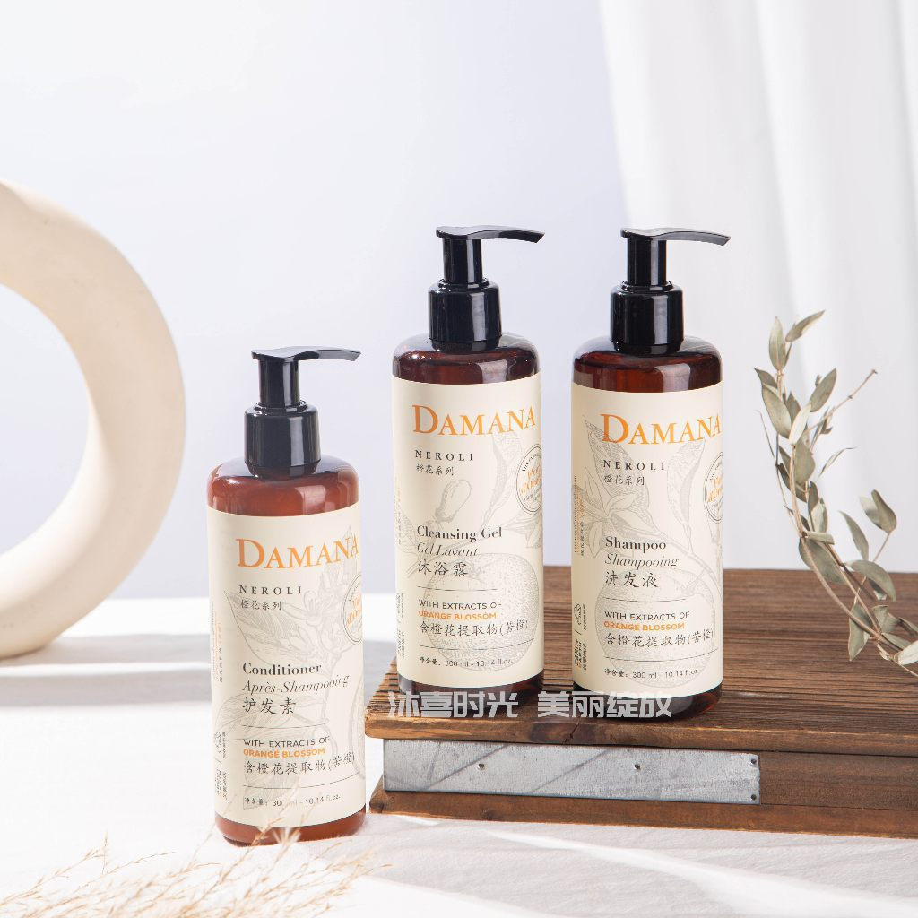 DAMANA High-End Hotel Orange Blossom แชมพู ครีมนวดผม ครีมอาบน้ํา 300ml. Family Care Kit 4ONK