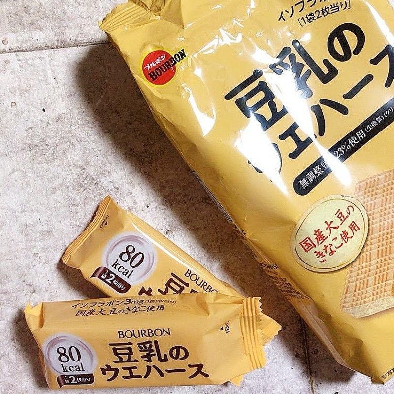 แนะนําอร่อย ขนมแคลอรี่ต่ํายอดนิยมของชาวญี่ปุ่น Bourbon Bourbon บิสกิตเวเฟอร์นมถั่วเหลือง 16 ชิ้น ของ
