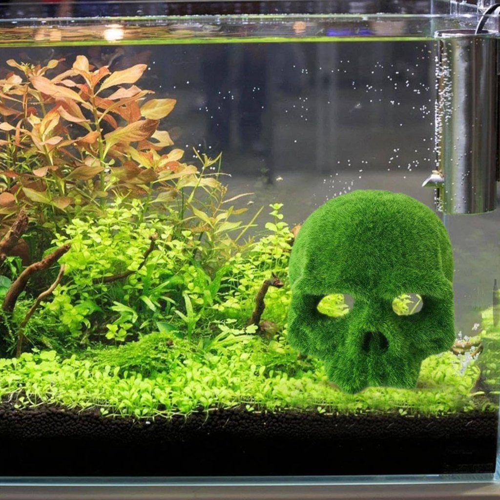 ให้ Shelter เรซิ่น Lichen Skull เครื่องประดับ Naturalistic ดูน้ํา Hideout สําหรับ Terrarium