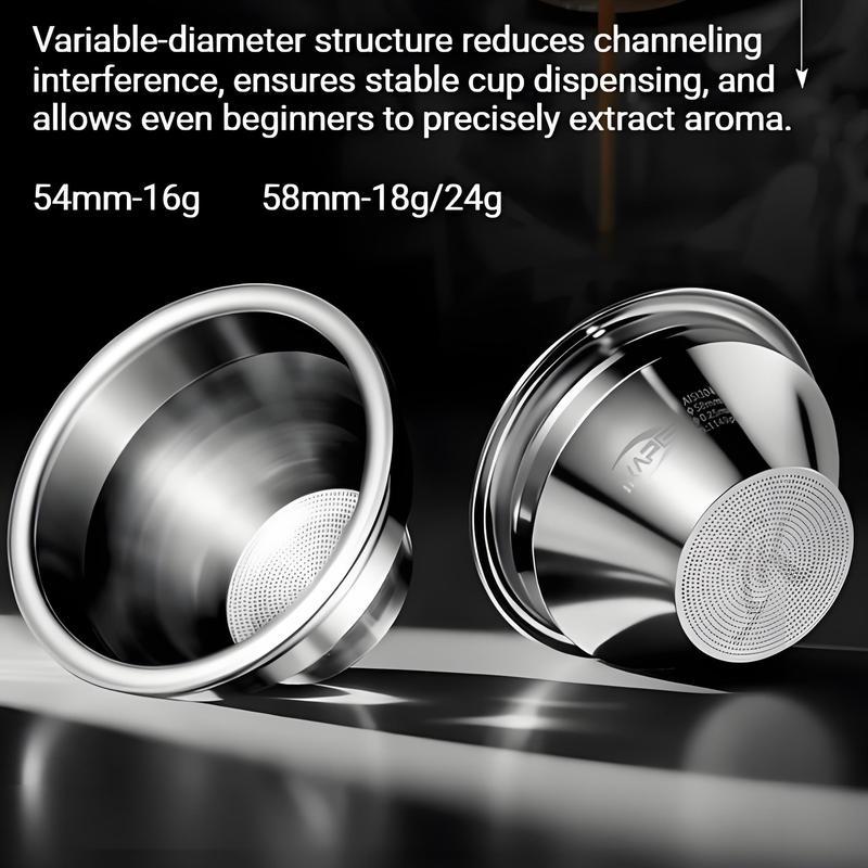 ‌ตะกร้าตัวกรองพอร์ตาฟิลเตอร์แบบขั้นบันได  54mm-16g / 58mm-18/24g แก้วใส่ผงกาแฟทรงกรวย สแตนเลส304 ขึ้นรูปชิ้นเดียว Precision tapered Portafilter basket