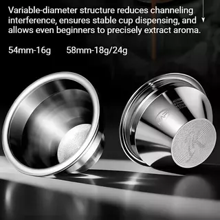 ‌[IKAPE] ตะกร้าตัวกรองพอร์ตาฟิลเตอร์แบบขั้นบันได 54mm-16g / 58mm-18/24g แก้วใส่ผงกาแฟทรงกรวย สแตนเลส304 ขึ้นรูปชิ้นเดียว Precision tapered Portafilter basket
