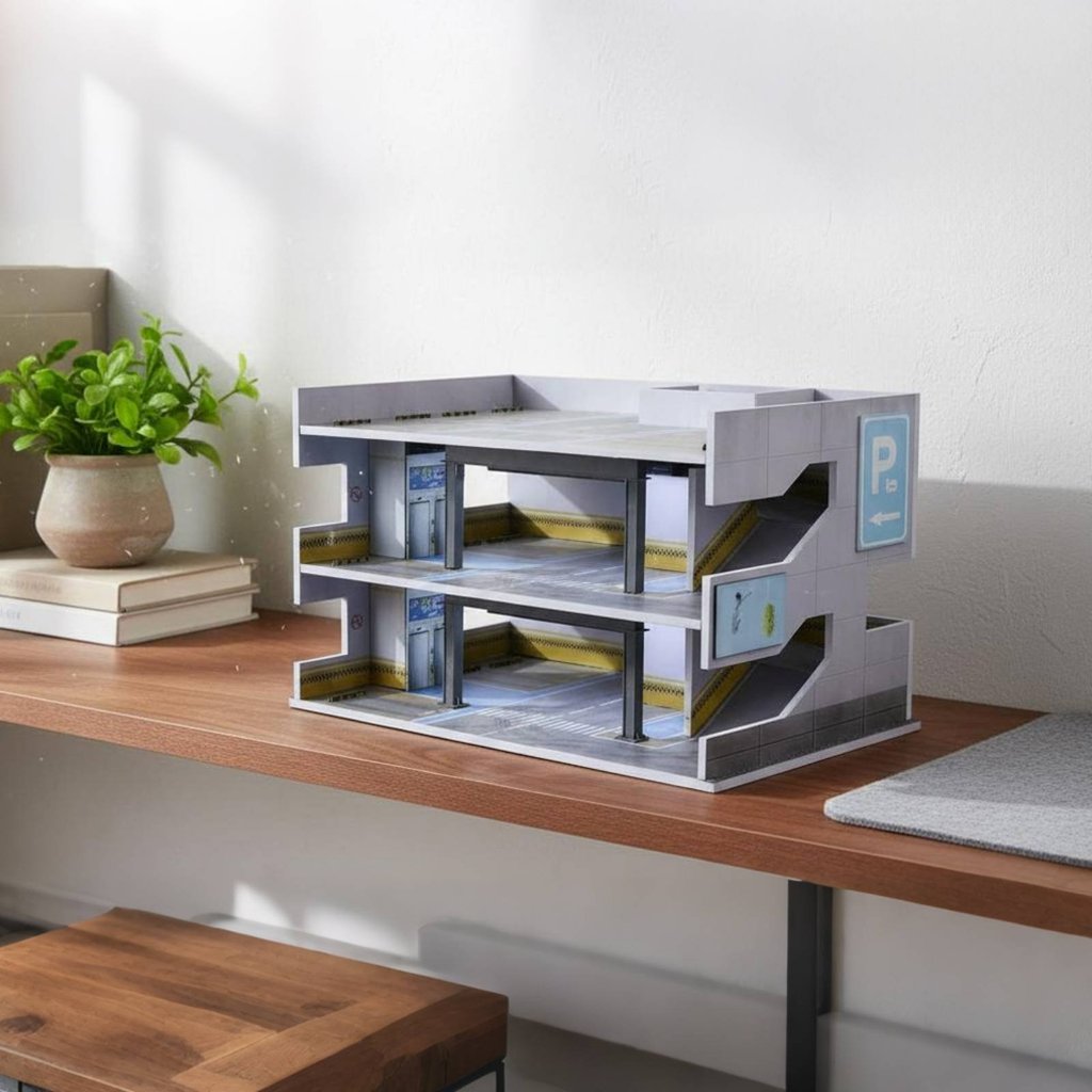 รายละเอียดที่สมจริง 1:64 Scale Parking Garage Lighting Multi-Level Car Display Case USB Powered for 