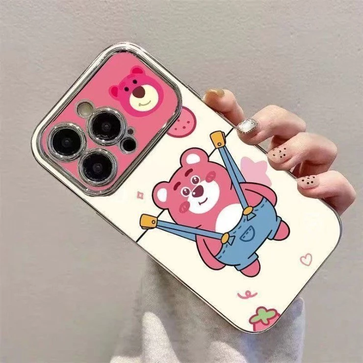 สําหรับ IPhone17 16 15 14 13 12 11ProMax XR 7Plus น่ารัก Overalls สตรอเบอร์รี่หมี Big Windows เคสโทรศัพท์ thumbnail 5