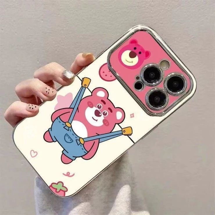 สําหรับ IPhone17 16 15 14 13 12 11ProMax XR 7Plus น่ารัก Overalls สตรอเบอร์รี่หมี Big Windows เคสโทรศัพท์ thumbnail 6