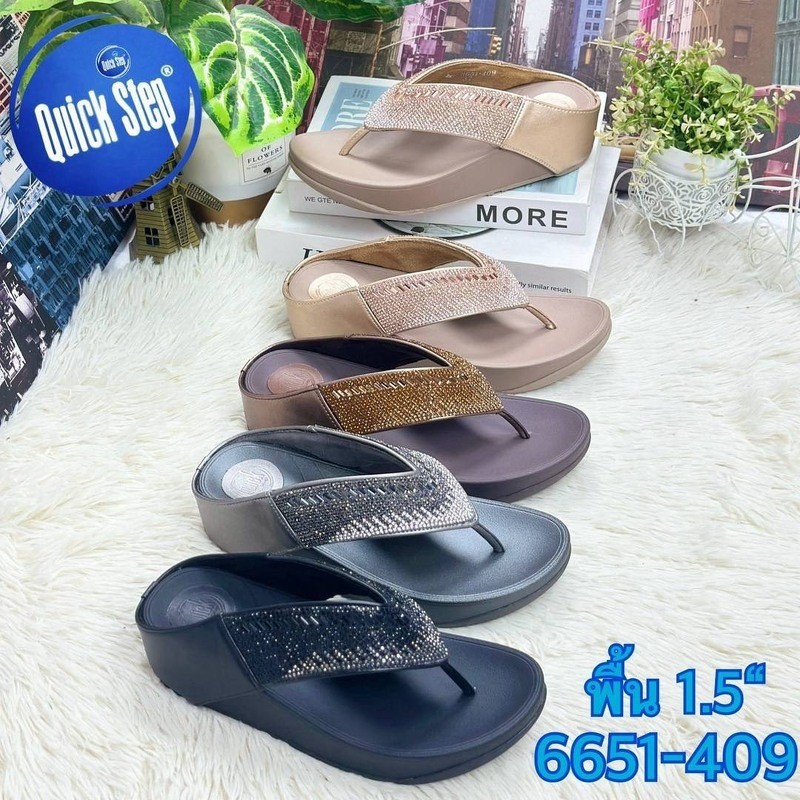 พร้อมส่งในไทยส่งไว/ขนาดปกติตรงไซส์/สูง1.5นิ้ว/รองเท้าสุขภาพแบบหนีบลำลองผู้หญิง quickstep 6651-409