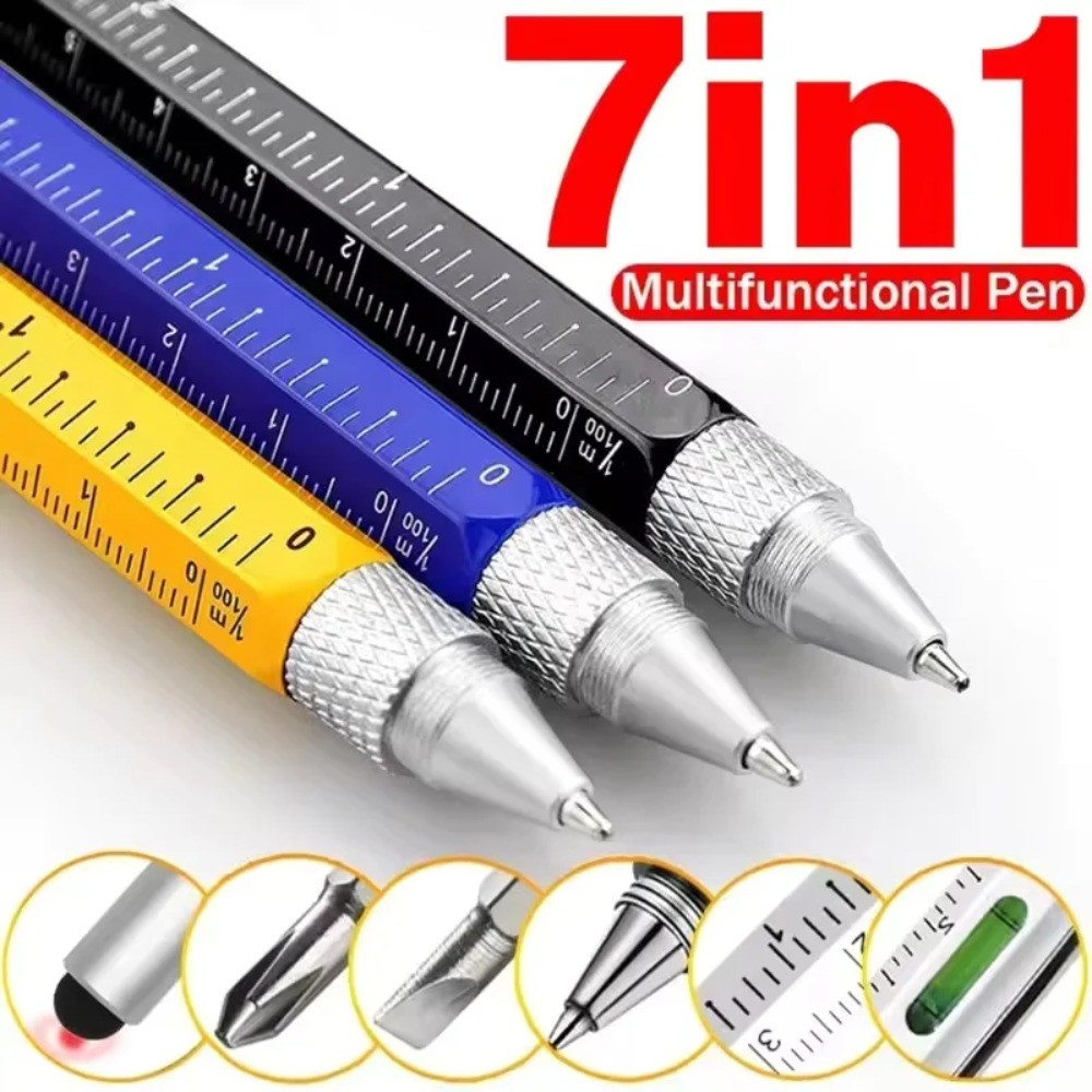 7 in 1 ปากกามัลติฟังก์ชั่นหน้าจอสัมผัส Stylus ปากกา Capacitive พร้อมไขควงไม้บรรทัด Levelgauge รีฟิลปากกาลูกลื่นเครื่องมือ