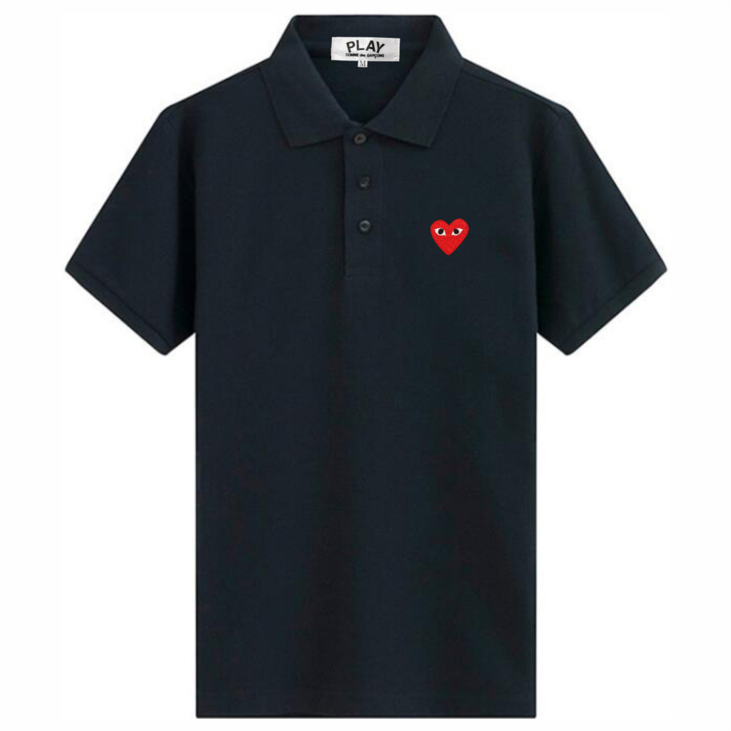 เล่นเสื้อโปโลผู้ชายหัวใจเย็บปักถักร้อยผ้าฝ้ายระบายอากาศผ้า รูปที่ 2