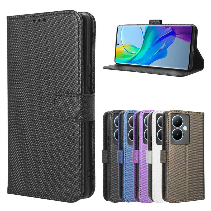 เหมาะสําหรับ vivo Y78 Plus เคสโทรศัพท์ Y78 5G ซองหนังพลิกรูปแบบเพชรการ์ดเชือกเส้นเล็กเคสป้องกันเงิน