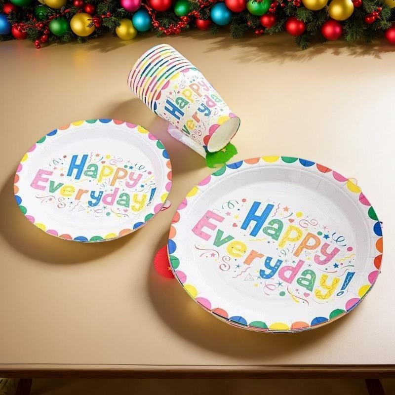 YFE Coloful Happy Birthday Theme Party Disposable Tableware สําหรับเด็กผู้หญิงอุปกรณ์งานเลี้ยงวันเกิ