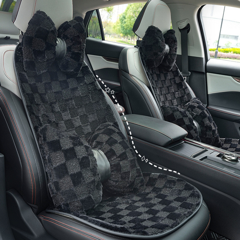 【Ready Stock】 Beautiful Personality Car Seat Cushion High-Grade Winter Plush Car Thickened Warm Seat