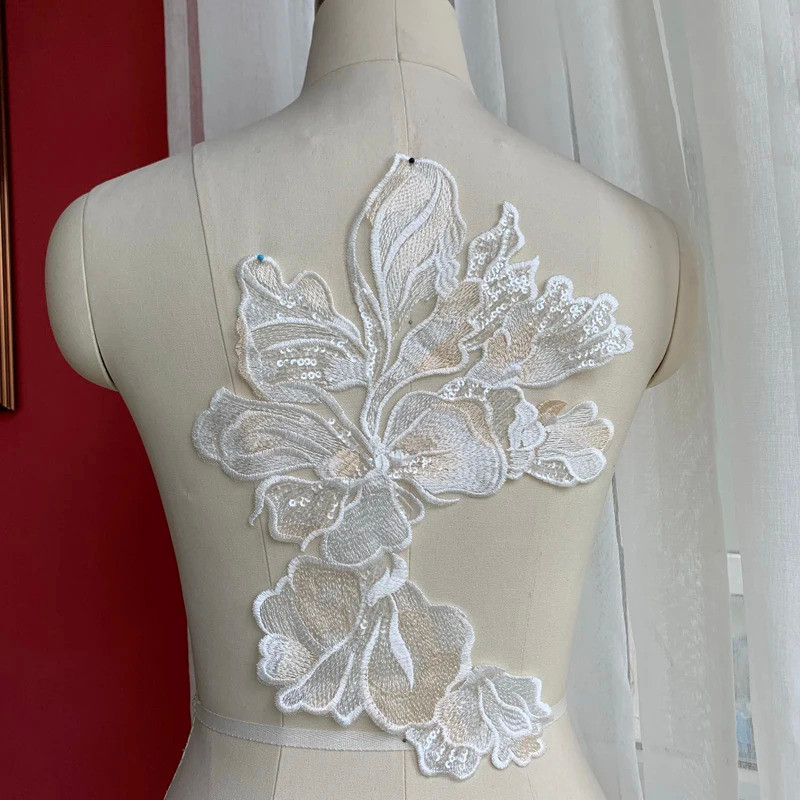 Champagne white sequin embroidery lace flower embroidery high-definition wedding veil accessories ac