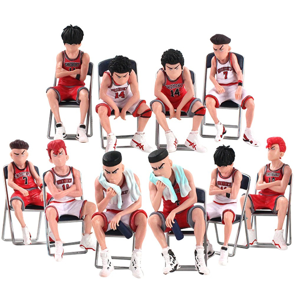 5 ชิ้น/เซ็ต 7-11 ซม.Slam Dunk อะนิเมะรูปนั่งเก้าอี้ Sakuragi Hanamichi Rukawa Kaede Akagi Takeori บาสเกตบอล PVC ตัวเลขการกระทําตุ๊กตาของเล่น