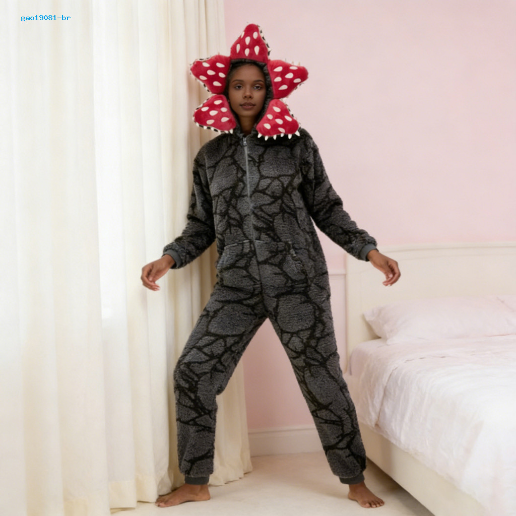 กา กา| คู่ชุดนอน Flannel ชุดนอน Unisex 3d ดอกไม้ Hooded Onesie ชุดนอน Cozy ขนแกะ Jumpsuit คริสต์มาสช