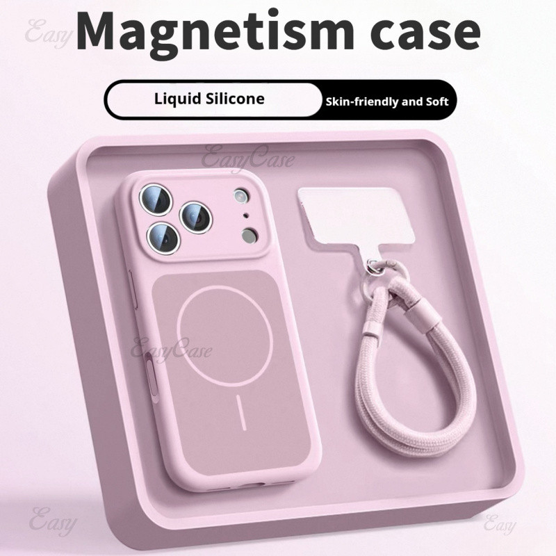 Magnetic Liquid Lanyardเคสโทรศัพท์สําหรับiPhone 17 14 15 16 13 Pro Max Magnetismสายรัดข้อมือฝาครอบป้องกัน