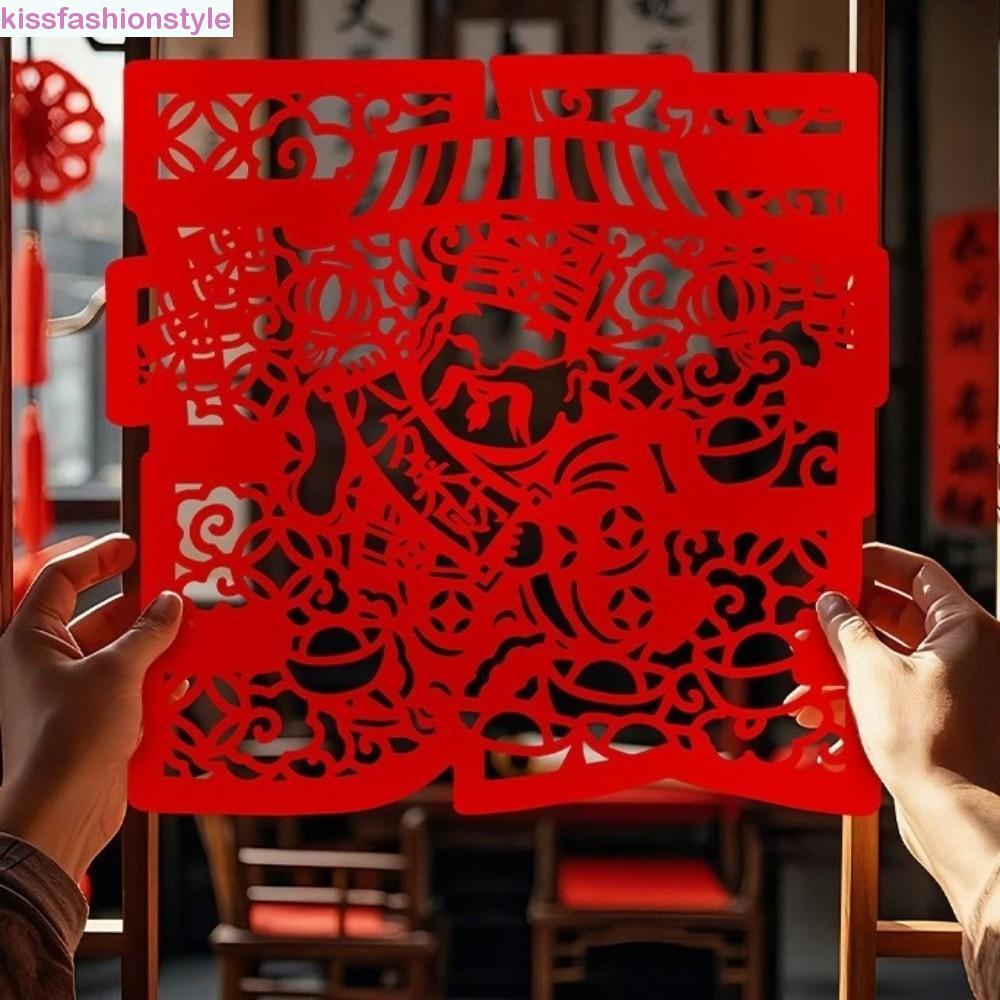 KISSFASHIONSTYLE สติ๊กเกอร์ปีใหม่, Flocking Self-Adhesive Window Flowers Stickers, ตกแต่งที่ถอดออกได