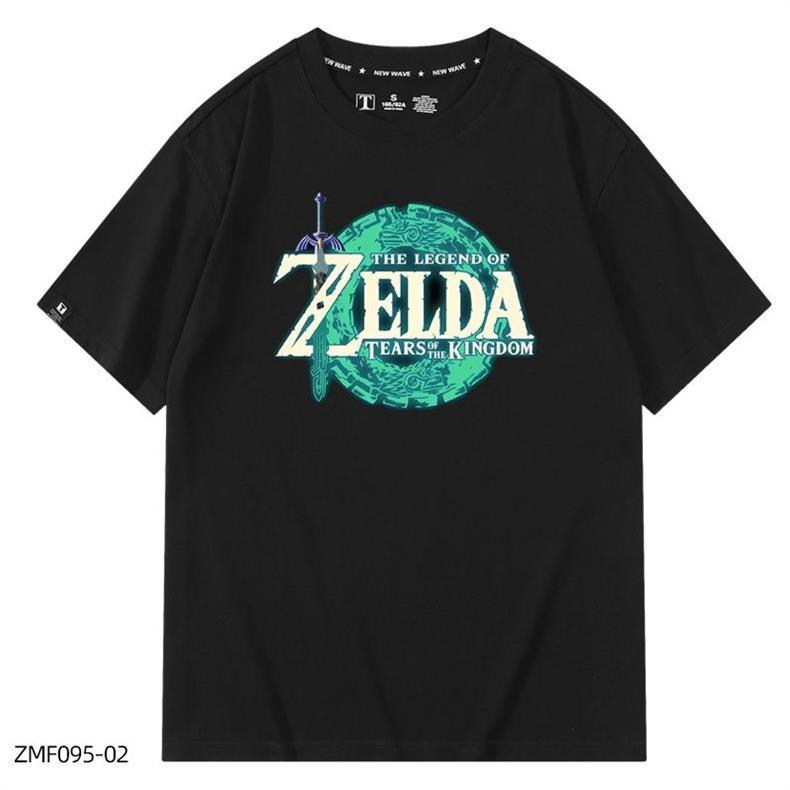 เสื้อยืดสีดำ ลายโลโก้เกม The Legend of Zelda Tears of the Kingdom ทรงหลวมแขนสั้น