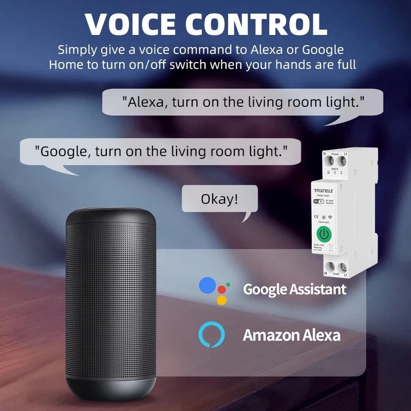 WiFi สมาร์ท Circuit Breaker MCB 1P + N 63A พลังงาน kWh แรงดันไฟฟ้า Current Meter Protector เสียงรีโมทคอนโทรลสวิทช์ - รูปที่ 3