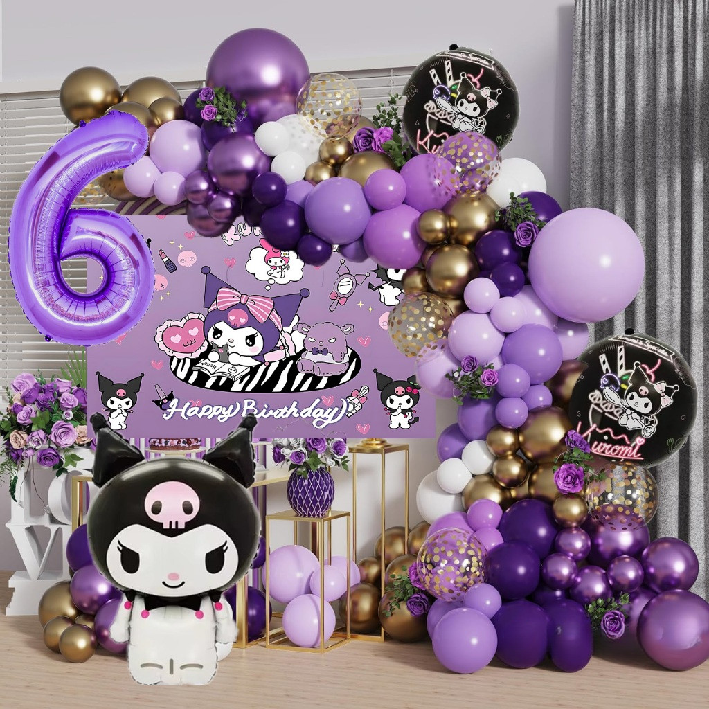 Kuromi Party Decor ลูกโป่งสีม่วงชุดรวม Kuromi ฟอยล์บอลลูนและแบนเนอร์สําหรับ 1-7th สาววันเกิด Baby Sh